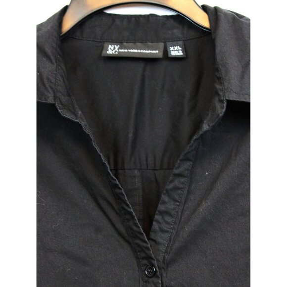 2 New York & Company Button Down Shirts sz XXL Blue Black Simple V-Neck - Picture 9 of 14